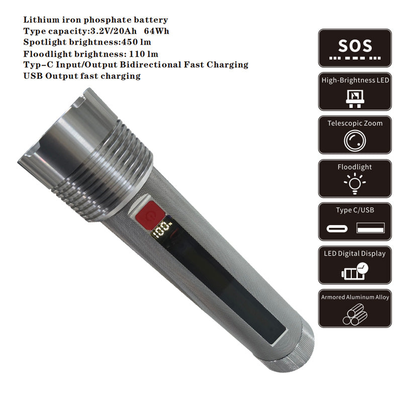 Batali Multifunctional Flashlight Portable LiFePO₄ Battery Floodlight with USB & Type-C Fast Charging | 12H Runtime, Compact Design