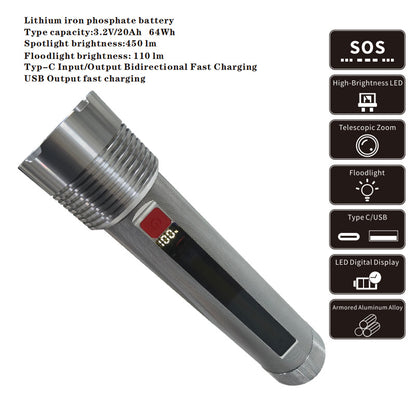 Batali Multifunctional Flashlight Portable LiFePO₄ Battery Floodlight with USB & Type-C Fast Charging | 12H Runtime, Compact Design