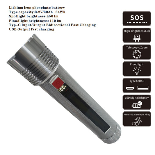 Batali Multifunctional Flashlight Portable LiFePO₄ Battery Floodlight with USB & Type-C Fast Charging | 12H Runtime, Compact Design