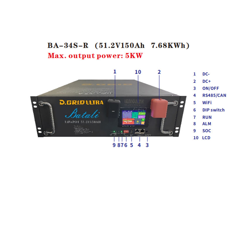 Batali Color Batali BA-34S-R Lithium Battery 51.2V 150Ah 7.68kWh | Long-Life, Safe ...