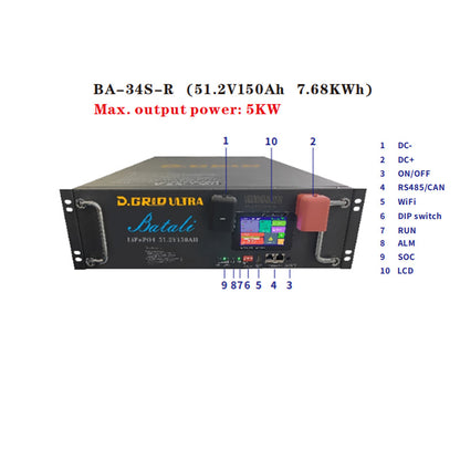 Batali BA-34S-R Lithium Battery 51.2V 150Ah 7.68kWh | Long-Life, Safe & Efficient Energy Storage