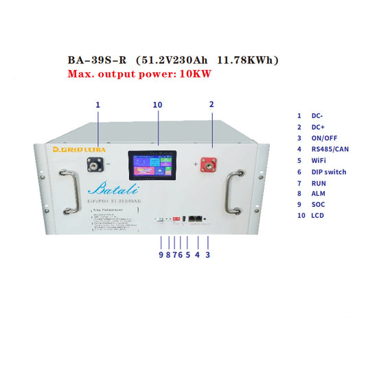 Batali BA-39S-R 51.2V 230Ah (11.78kWh) LiFePO₄ Battery | 11.78kW Max Output, Long Cycle Life for Solar Storage & Backup Power